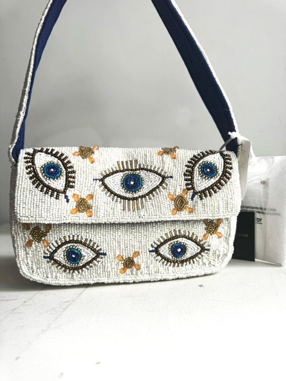 America and Beyond Hamsa Print Bag + Earrings Beaded Set